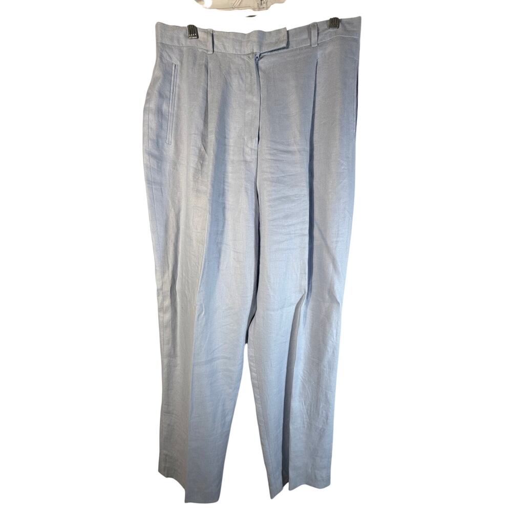 Lauren Ralph Lauren Blue 100% Linen Lined Pleated Trousers Pants Women's Size 12